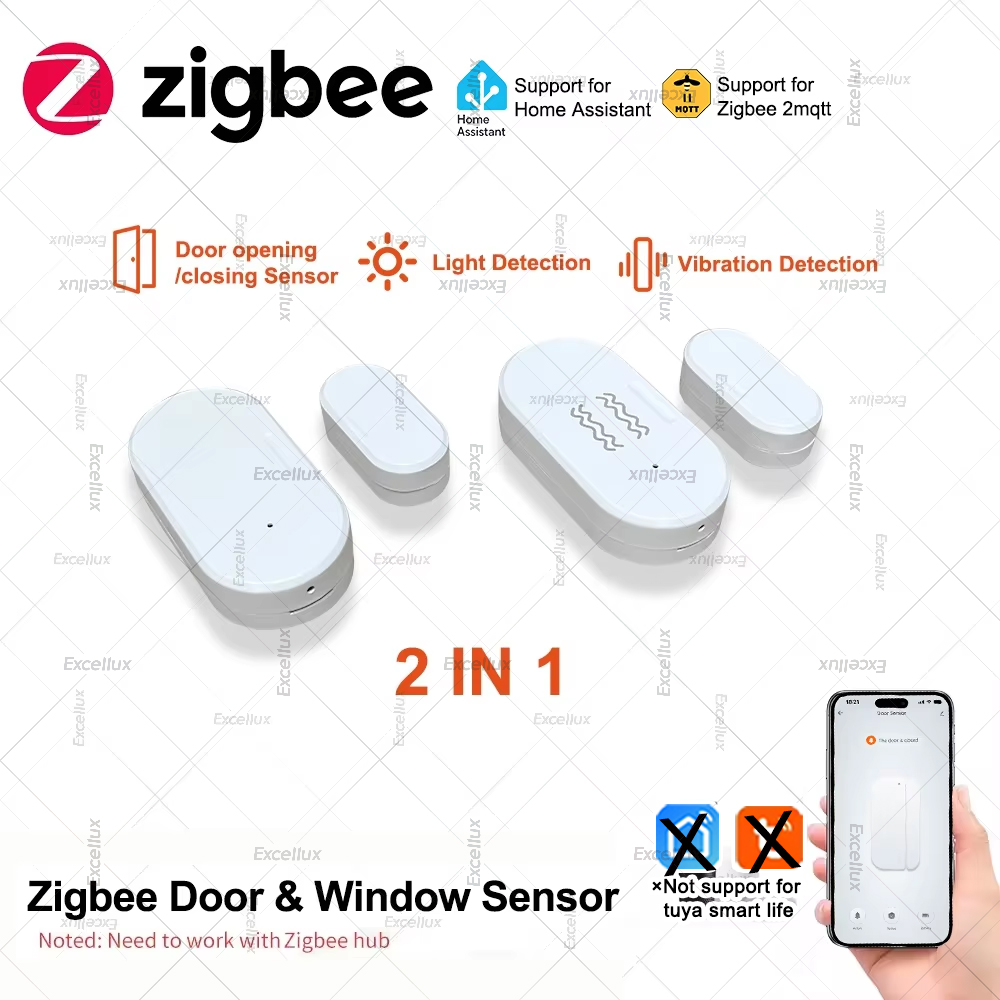 Home Security For Doors - Zigbee 3.0 เซ็นเซอร์ประตูหน้าต่างความสว่าง/เซ็นเซอร์การสั่นสะเทือน Smart Home Security