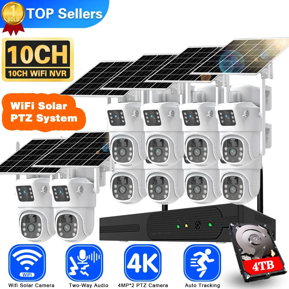 Home Security Nvr - ระบบกล้องวงจรปิดพลังงานแสงอาทิตย์ Wi-Fi 4K 8MP สองเลนส์คู่ชุด NVR