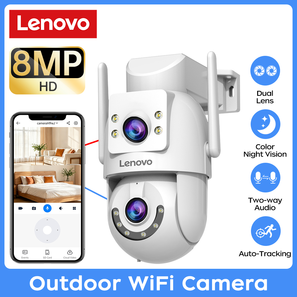 Home Security Lidar - เลอโนโว 8MP กล้องเฝ้าระวังกลางแจ้ง 5G Wifi เลนส์คู่