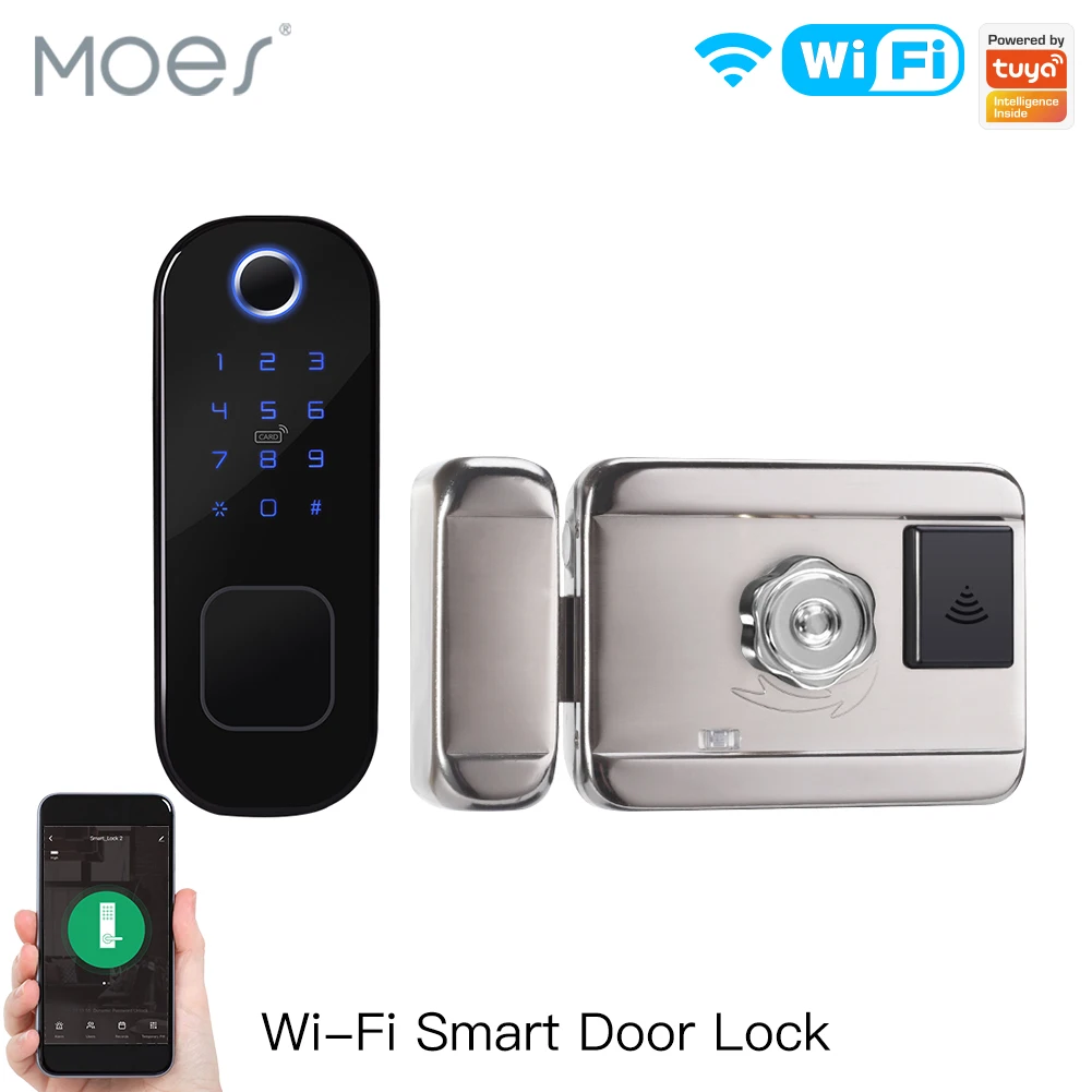 Home Security Brand - Moes WiFi Tuya ล็อคด้วยลายนิ้วมือ, ล็อคประตูดิจิตอลล็อครหัสผ่านสำหรับการรักษาความปลอดภัยในบ้านและโรงแรม