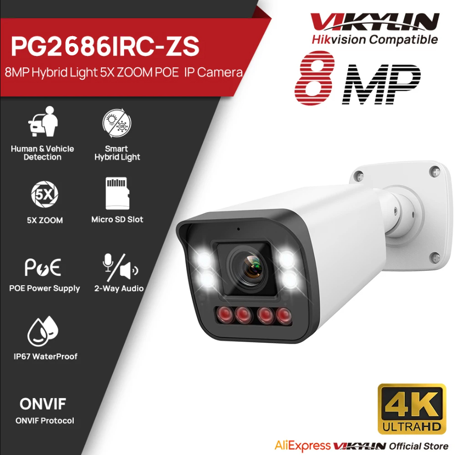 Home Security Hikvision - VIKYLIN 8MP 5X ซูมกล้อง IP แบบกระสุนช่องเสียบการ์ด