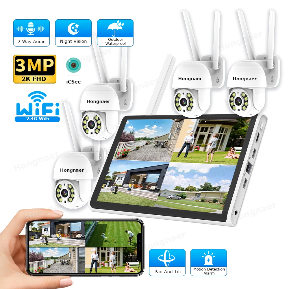 Home Security Nvr - ชุดกล้องวงจรปิดไร้สาย 2026 Hongnaer 3MP 4 ช่องสัญญาณ