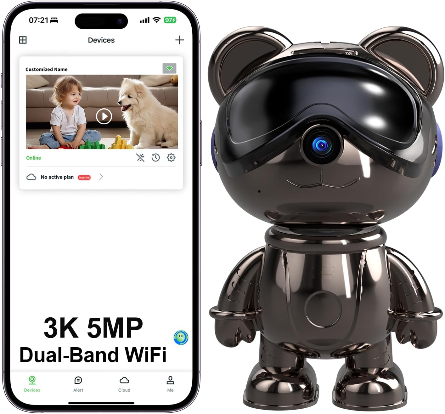 Home Security Google Camera - กล้องรักษาความปลอดภัยอินเตอร์เน็ตไร้สายในร่ม, กล้องเฝ้าดูเด็กและสัตว์เลี้ยงแบบแพน/เอียง 5MP พร้อมระบบติดตามการเคลื่อนไหวด้วย AI และระบบติดตามอัตโนมัติ,