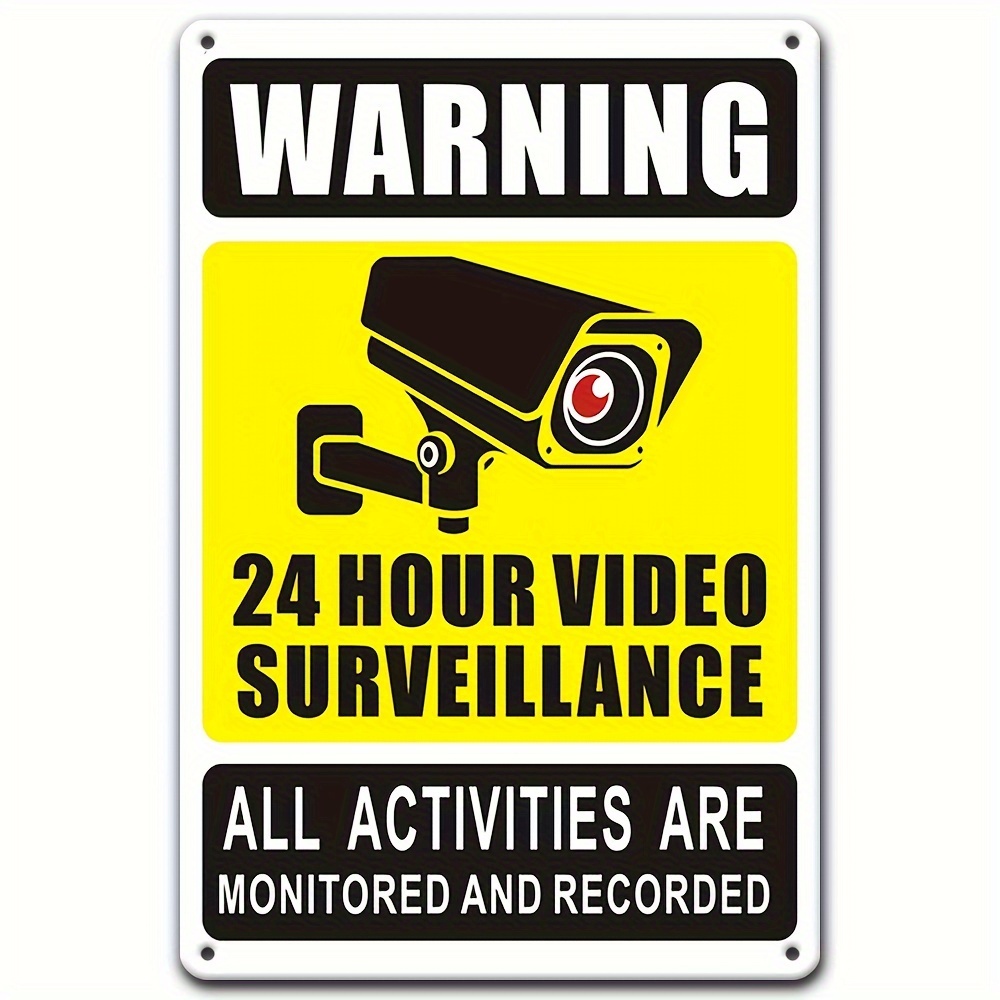 Home Security Brand - ป้ายเตือนการเฝ้าระวังด้วยวิดีโอ 24/7 - โลหะเหล็กทนทานพร้อมไอคอนกล้องรักษาความปลอดภัย ตกแต่งผนังภายนอกสำหรับบ้าน ห้องนอน