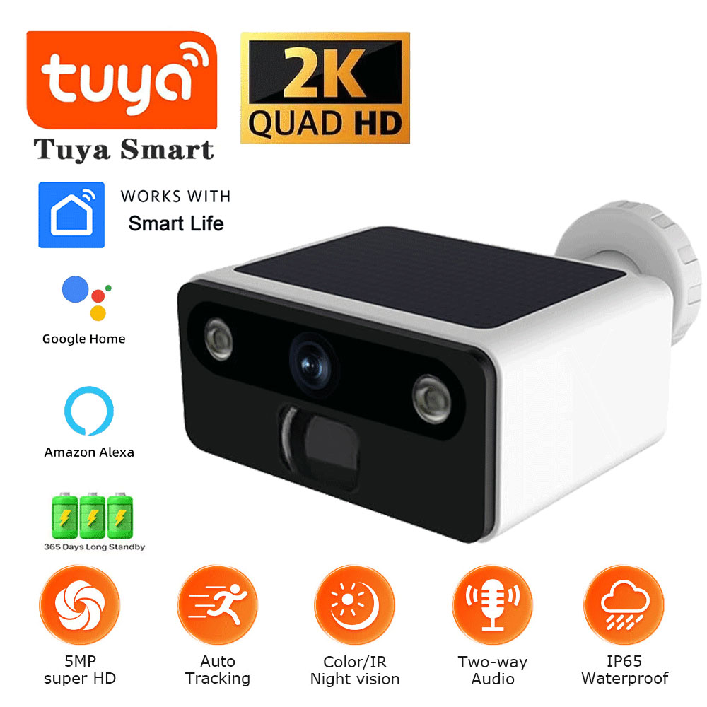 Home Security Google Camera - กล้องวงจรปิดพลังงานแสงอาทิตย์ 2K Tuya ไร้สาย สำหรับภายนอกอาคาร กล้องบันทึกภาพบ้านแบบไร้สาย