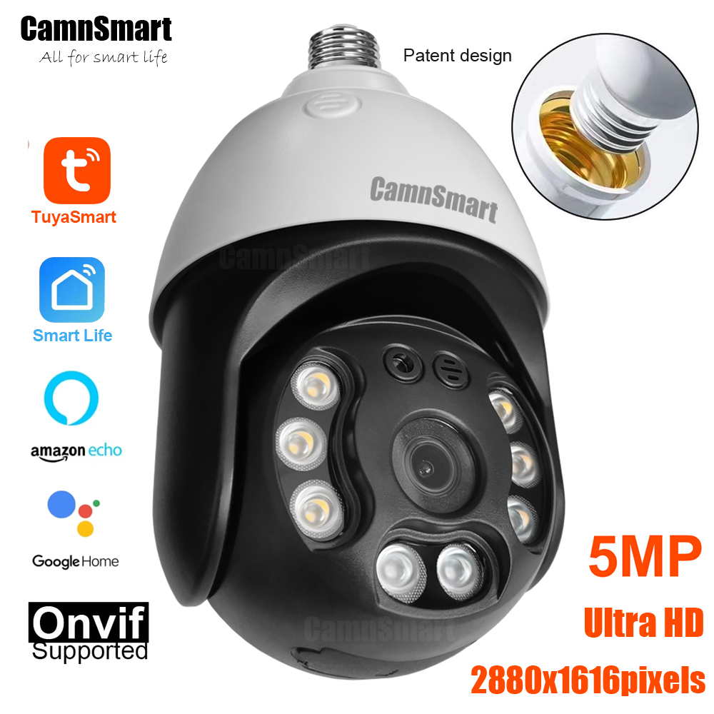 Home Security Google Camera - Camnsmart Tuya 5MP Alexa WiFi หลอดไฟกล้อง