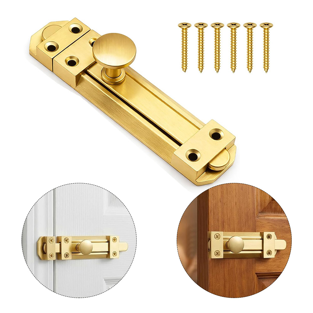 Home Security For Doors - กลอนประตูบานเลื่อนทองเหลืองแท้ขนาด 5 นิ้ว สำหรับประตูรั้วเพื่อความปลอดภัย ใช้ได้กับบ้าน ห้องน้ำ