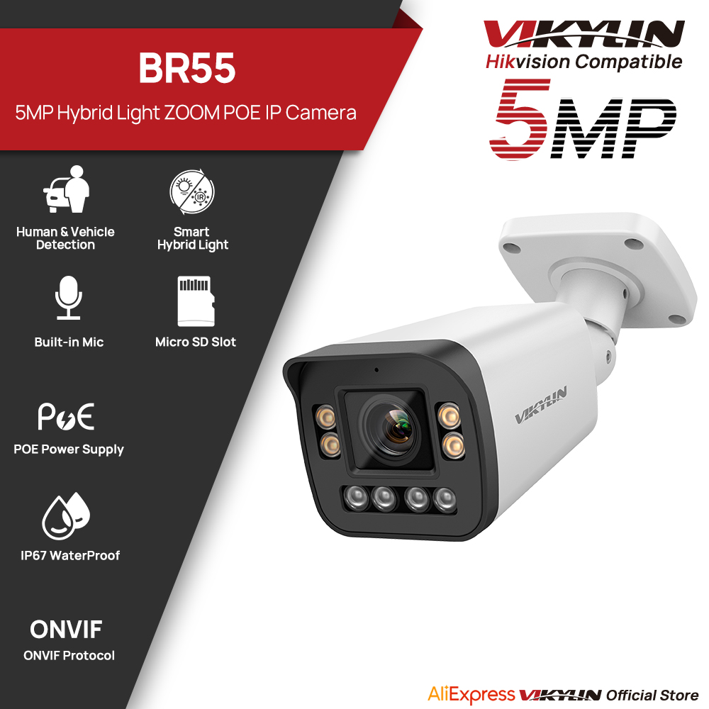 Home Security Hikvision - VIKYLIN 5MP 5X ซูมกล้องรักษาความปลอดภัย IP แบบกระสุนช่องเสียบการ์ด