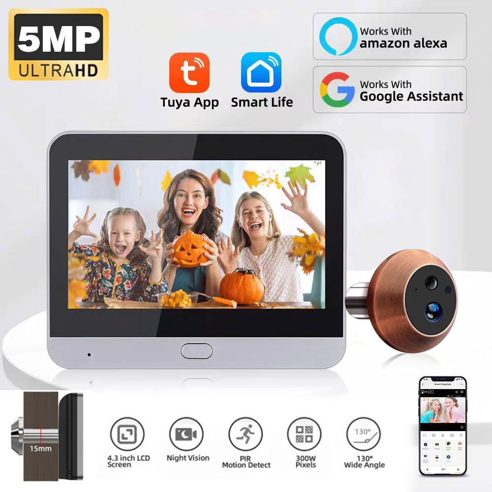 Home Security Google Camera - กล้องวงจรปิดอัจฉริยะแบบมินิ Tuya SmartLife WiFi 5MP พร้อมจอภาพ