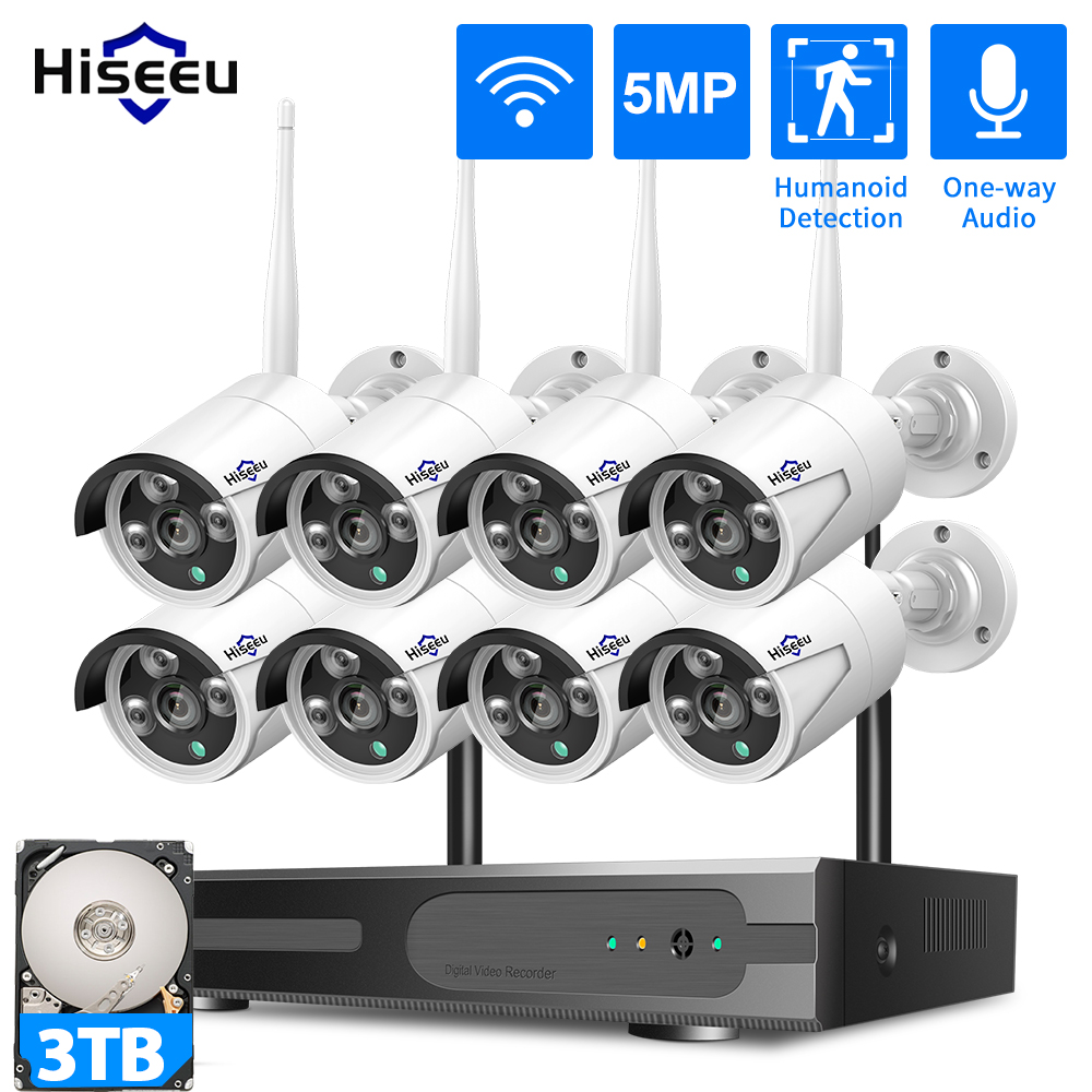 Home Security Nvr - กล้องวงจรปิด Hiseeu 3/5/8MP WiFi ระบบกล้องรักษาความปลอดภัย กล้องทรงกระบอกมองกลางคืนแบบอินฟราเรด