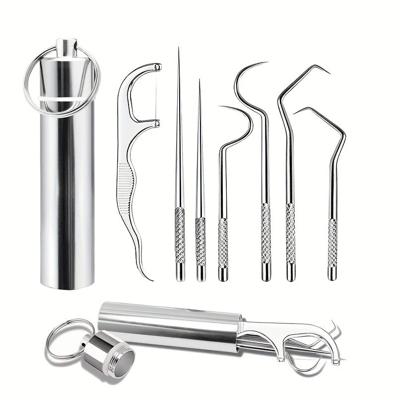 Lock Picking Set - 1 ชุดชุดไม้จิ้มฟันสแตนเลสฟันไหมขัดฟันไม้จิ้มฟันแบบใช้ซ้ําได้ไม้จิ้มฟันแบบพกพาไหมขัดฟันทําความสะอาดฟันเครื่องมือทําความสะอาดช่องปาก