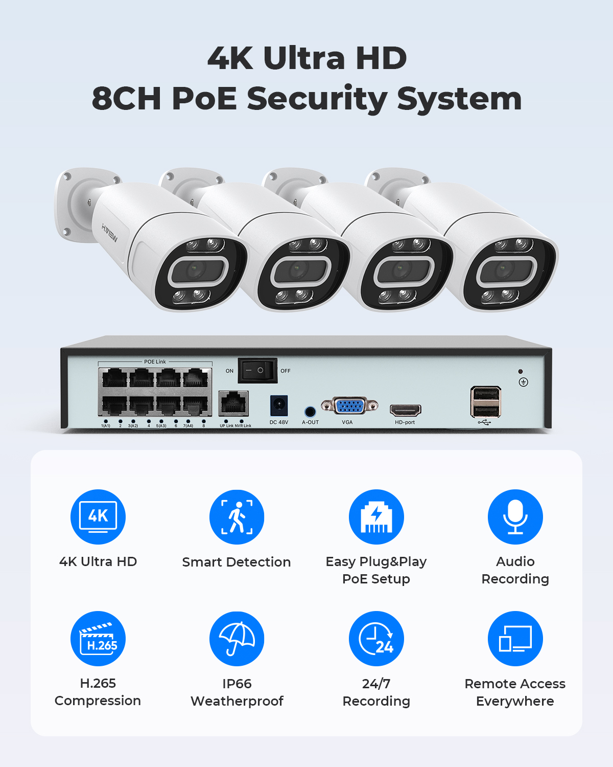 H.View 4K 5Mp 8Mp ระบบกล้องวงจ - Home Security Brand บทวิจารณ์และราคา