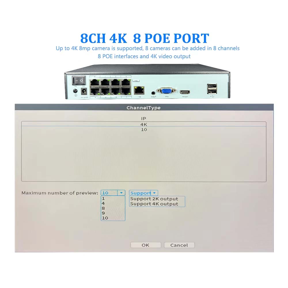 4K 10CH NVR 4/8 พอร์ต POE สำหร - Home Security Nvr บทวิจารณ์และราคา